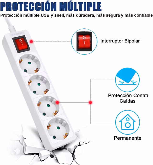 luckyled regleta base de 3 tomas con interruptor 9kbf03ka cmfdw7cwe0034h7g6g4vpk46t