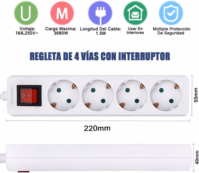 luckyled regleta base de 3 tomas con interruptor 9kbf03ka cmfdw7cwf0035h7g6pxf8chkx