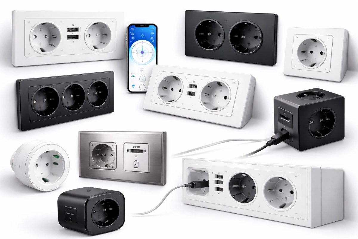 enchufes modernos y paneles inteligentes